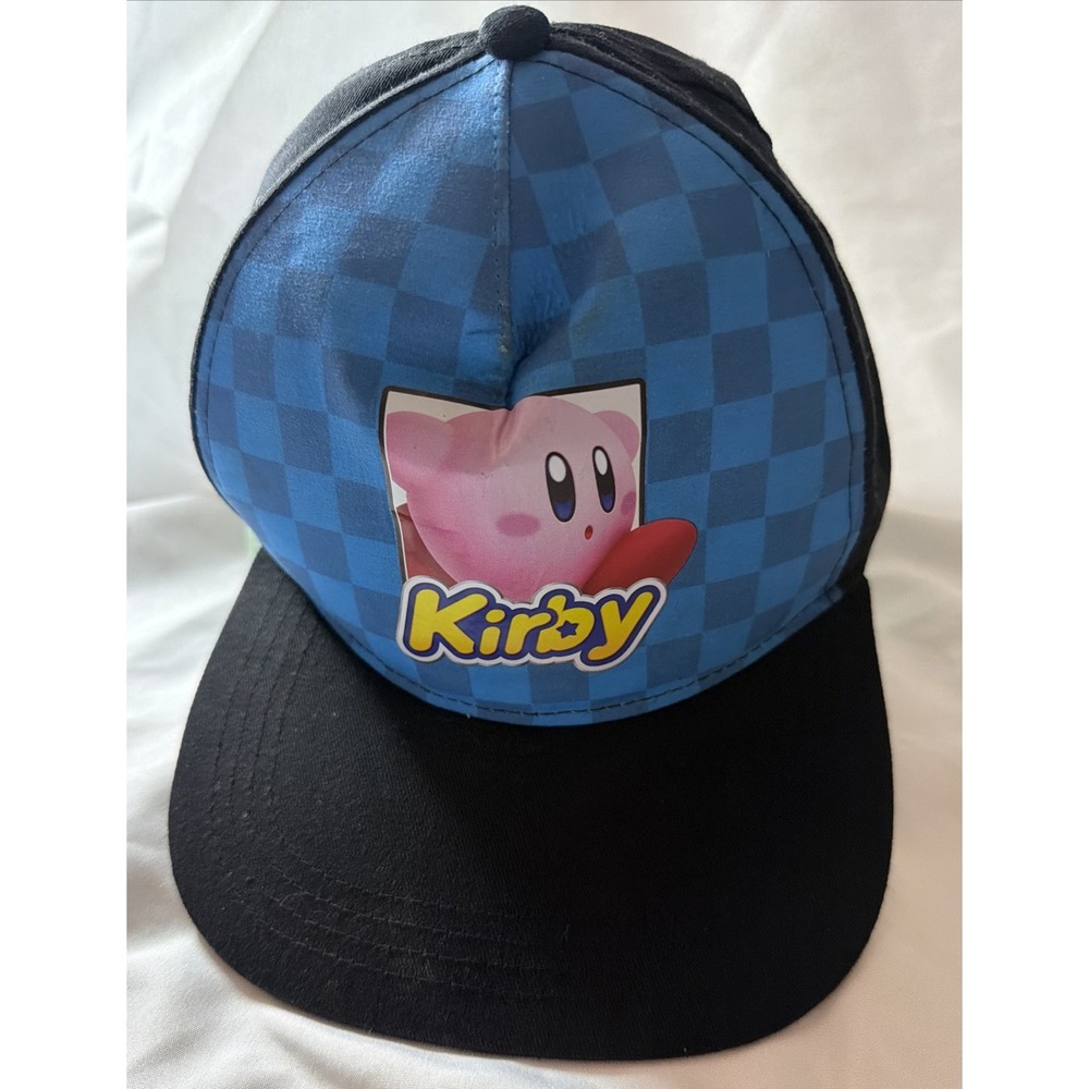 Nintendo Kirby Snapback Hat Black Blue Checkered Cap